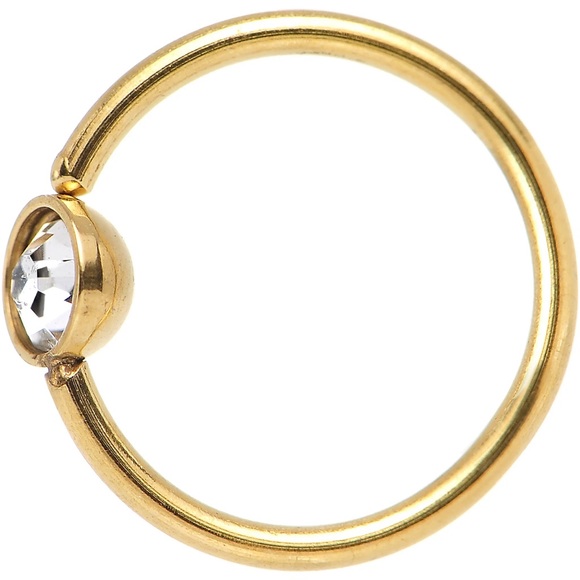 Body Candy 20G 5/16 Gold IP Stainless Steel Bright Clear Gem Nose Hoop - Picture 2 of 7